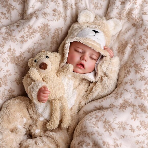 🆕17 Inch Realistic Full Body Soft Vinyl Silicone Girl Doll in Bear Outfit - Picture 10 of 13